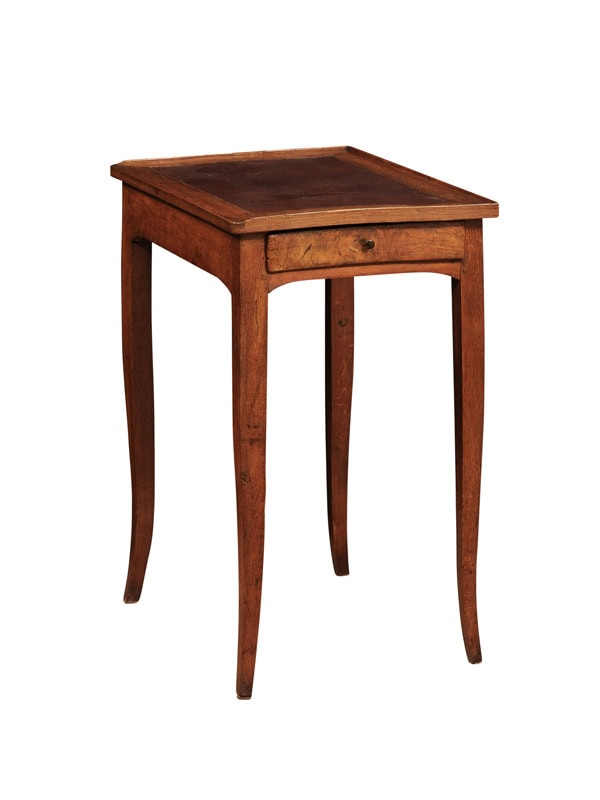 French Louis XV Walnut Side Table with Drawer & Leather top