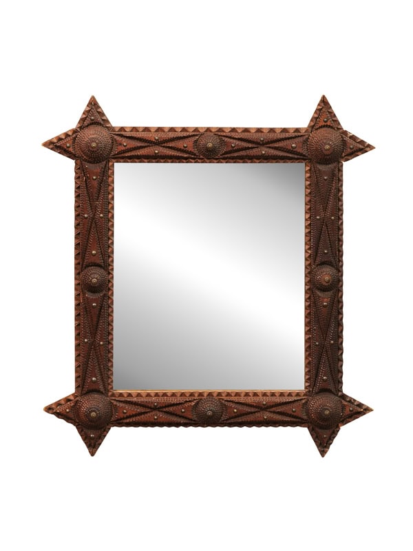 19th Century French Carved Wood Tramp Art Mirror