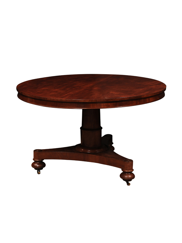 19th Century English Mahogany Breakfast / Center Table with Pedestal Base & Bun Feet