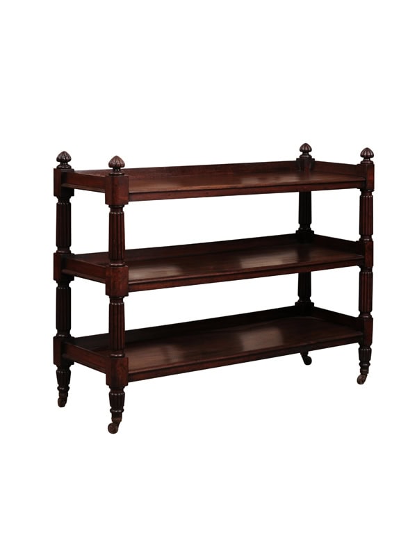 Large English 19th Century Mahogany Trolley with 3 Tiers, Reeded Detail & Castor Feet
