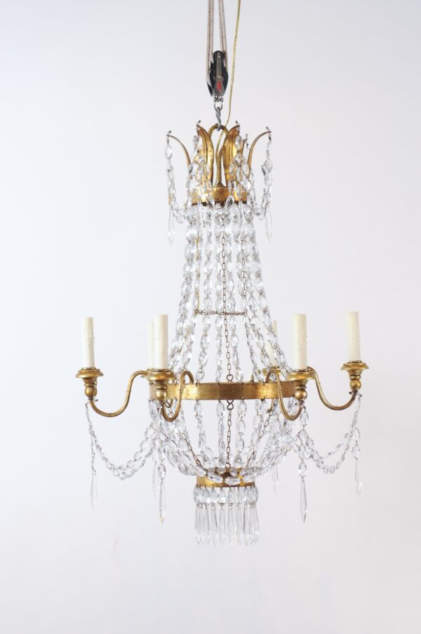 Pair of Crystal Gilt Tole Basket Chandeliers, 19th Century - Image 15