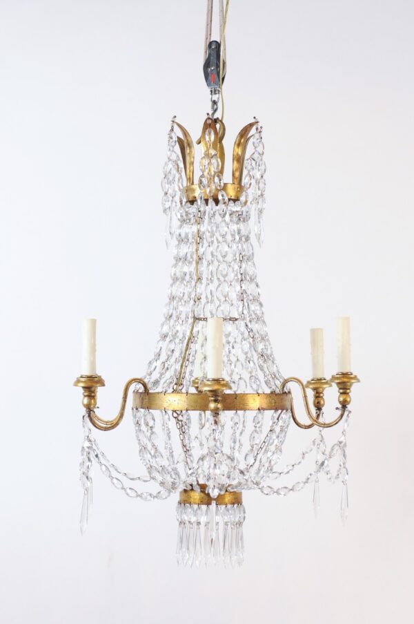 Pair of Crystal Gilt Tole Basket Chandeliers, 19th Century - Image 23
