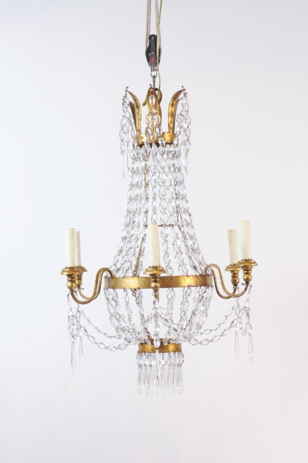 Pair of Crystal Gilt Tole Basket Chandeliers, 19th Century - Image 24