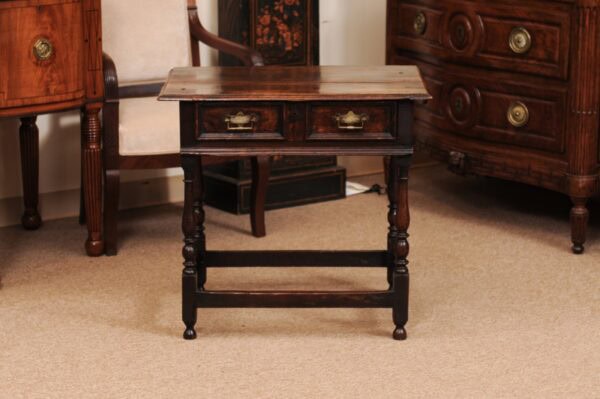 English 18th Century Oak Side Table with Drawer, Turned Legs and Box Stretcher - Image 13