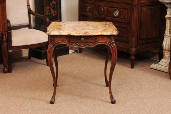 18th Century Louis XV Square Oak Table with Drawer & Breche d'Alep Marble Top - Image 13