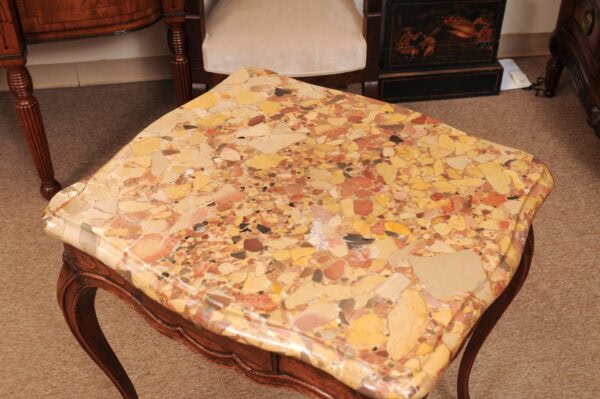 18th Century Louis XV Square Oak Table with Drawer & Breche d'Alep Marble Top - Image 14