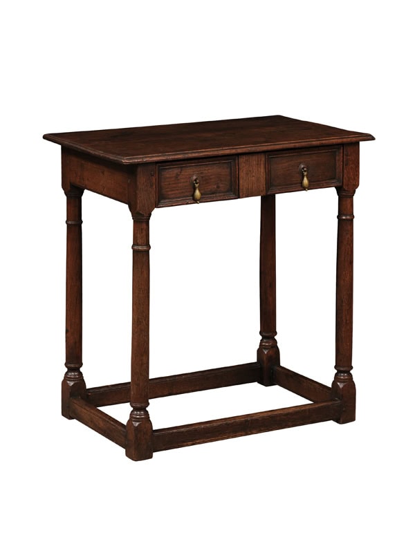English 18th Century Oak Side Table with one Drawer and Box Stretcher