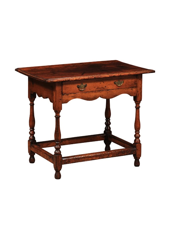 English Early 18th Century Pine William & Mary Side Table with Drawer and Box Stretcher