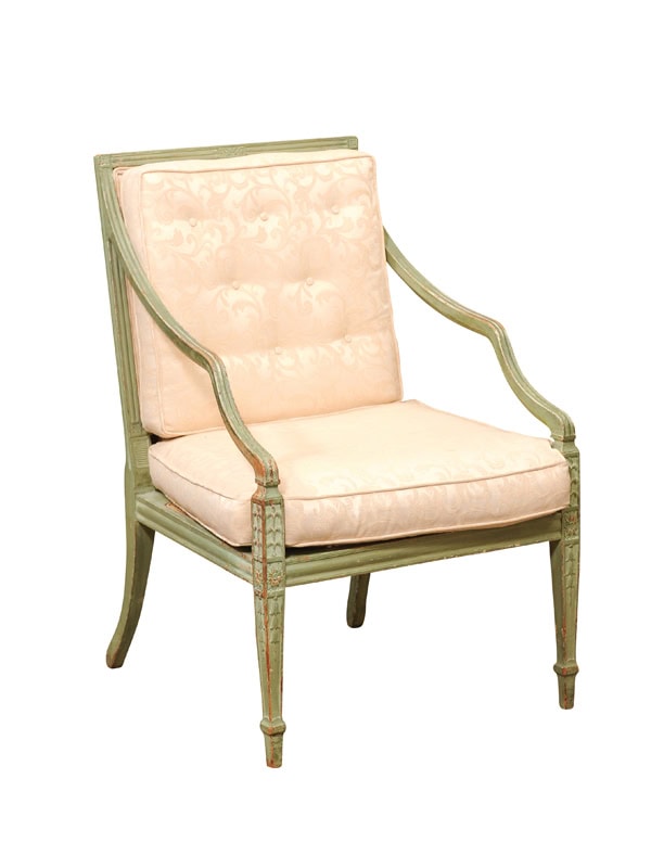 Italian Late 19th Century Neoclassical Style Green Paint Arm Chair