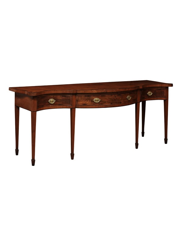 English 19th Century Mahogany Serpentine Front Server Table with 3 Drawers and String Inlay