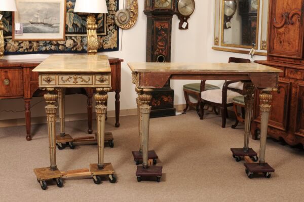 Pair of Neoclassical Italian Painted & Parcel Gilt Console Table with Sienna Marble Tops, 19th Century - Image 14