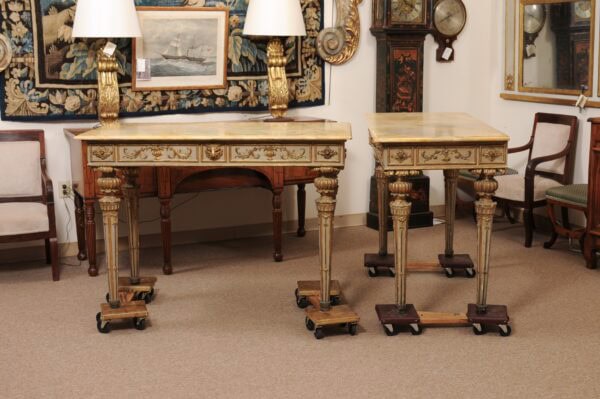 Pair of Neoclassical Italian Painted & Parcel Gilt Console Table with Sienna Marble Tops, 19th Century - Image 15