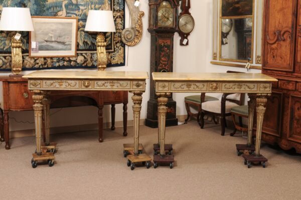 Pair of Neoclassical Italian Painted & Parcel Gilt Console Table with Sienna Marble Tops, 19th Century - Image 16