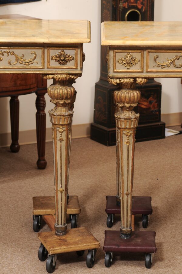 Pair of Neoclassical Italian Painted & Parcel Gilt Console Table with Sienna Marble Tops, 19th Century - Image 17