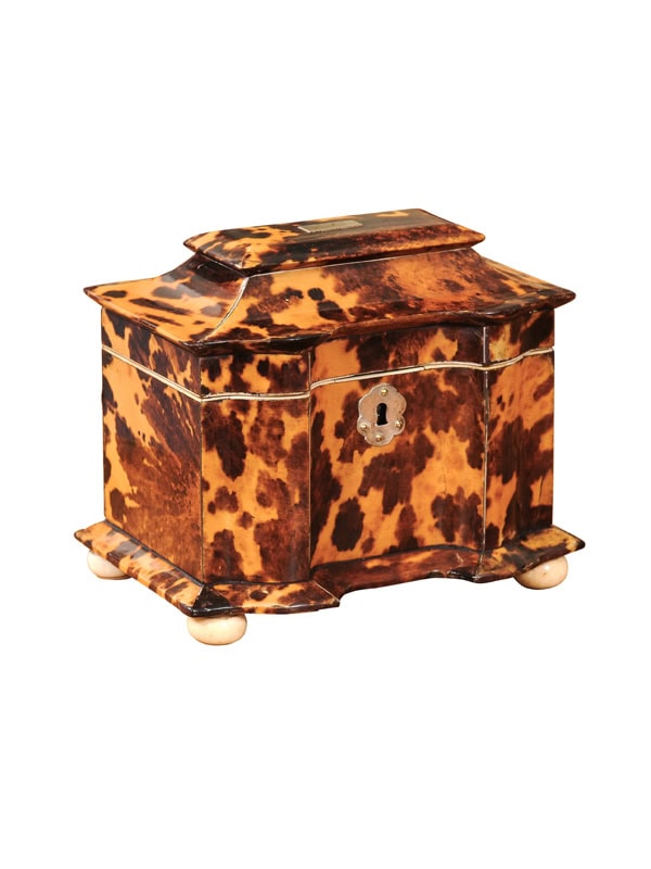 19th Century English Tortoiseshell Tea Caddy with Silver & Bone Details