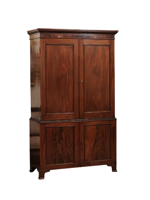 19th Century English Mahogany Linen Press with 4 Cabinet Doors