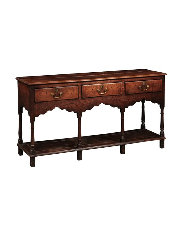 19th Century English Oak Dresser Base / Server with Potboard & 3 Drawers