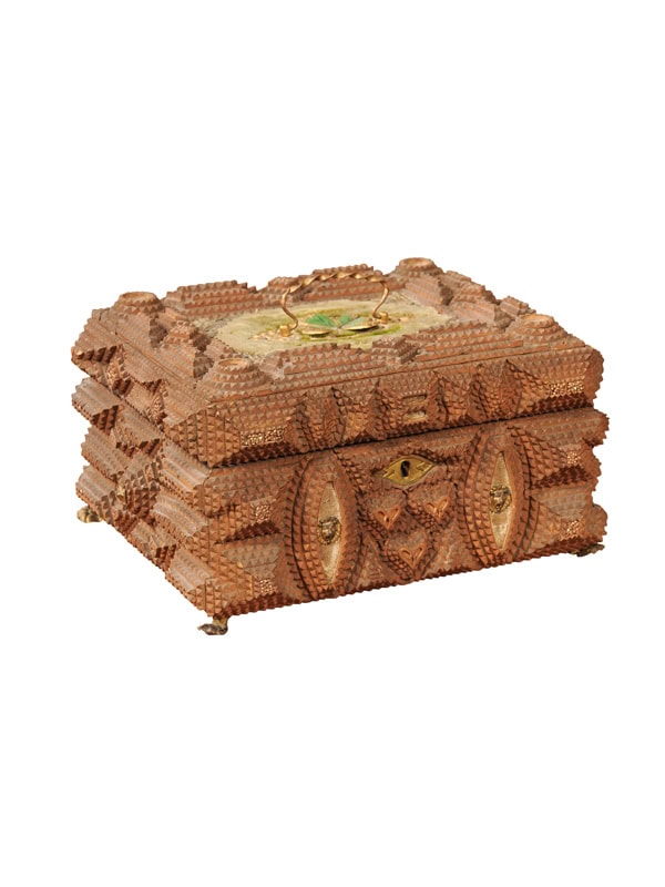 Large 19th Century Tramp Art Dresser Box with Clover, ca. 1890
