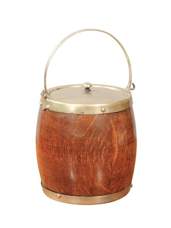 Vintage English Oak Ice Bucket with Lid & Shield