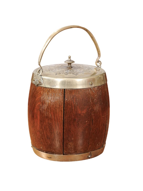 Vintage English Oak Ice Bucket with Lid & Shield