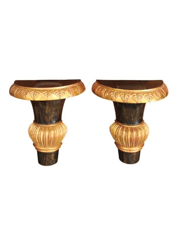 Pair of Empire Style Ebonized and Giltwood Wall Brackets