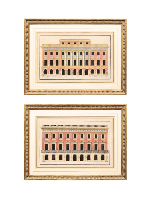 Pair of Framed Architectural Engravings, 19th Century French