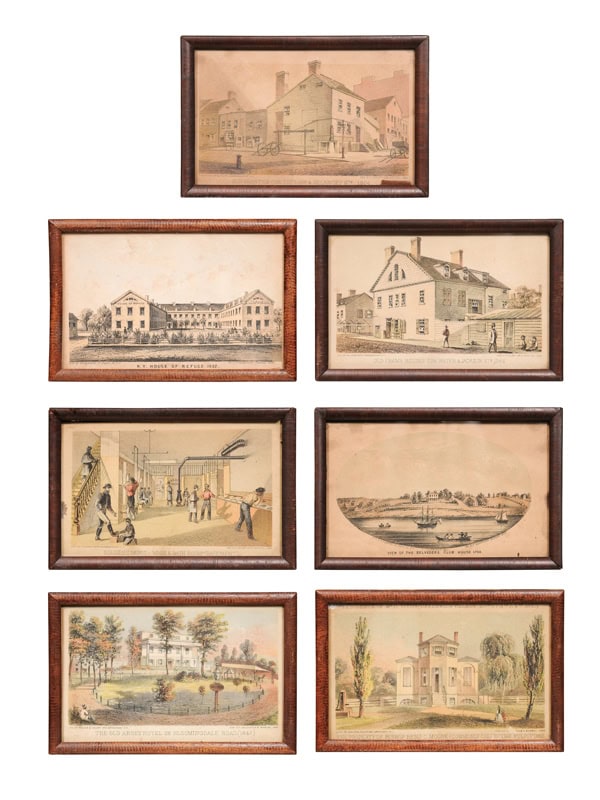 Set of 7 Vintage American Framed Architectural Engravings