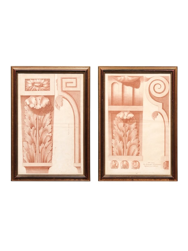 Pair of Framed French Sepia Architectural Prints