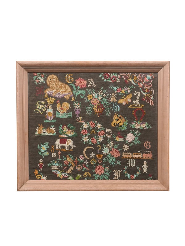 Charming Framed Needlepoint Sampler ca. 1880