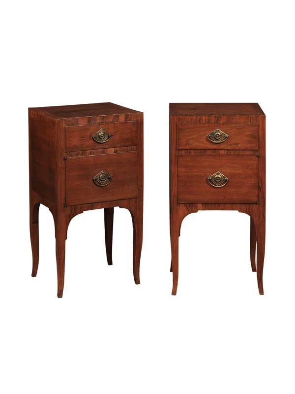 Pair of 19th Century Italian Neoclassical Walnut Commodini with Cabinet Door & Drawer