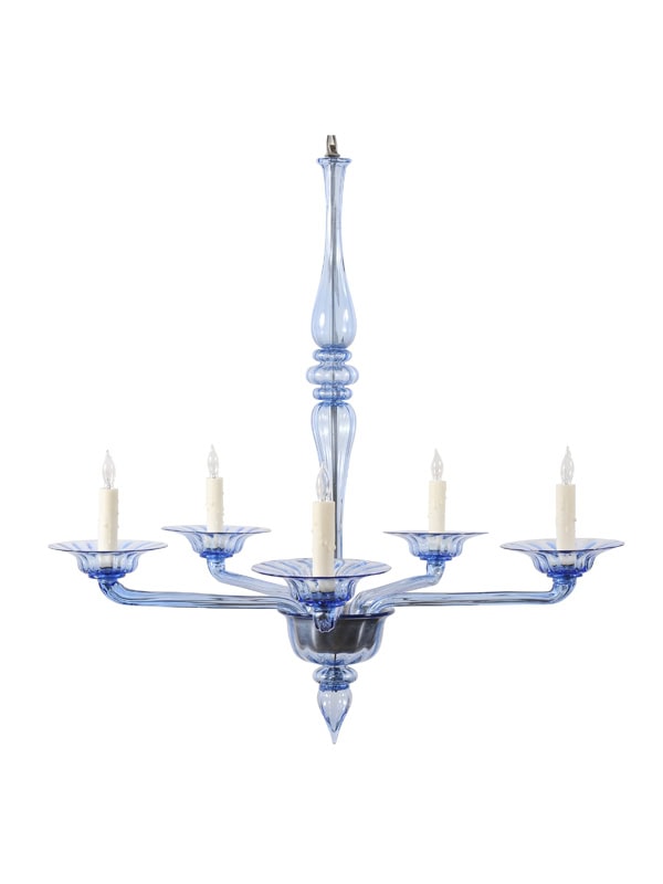 Mid 20th Century Italian Murano Blue Blown Glass Chandelier with 4 Lights