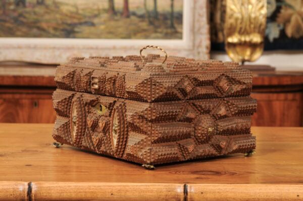 Large 19th Century Tramp Art Dresser Box with Clover, ca. 1890 - Image 13