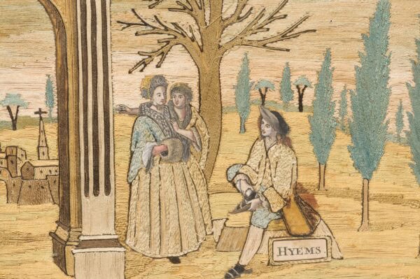 Set of 4 Framed 18th Century Textiles Depicting the Four Seasons - Image 13