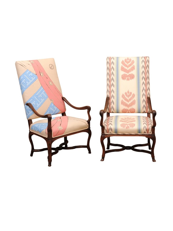 Pair of 18th Century French Louis XV Walnut Armchairs with Hoofed Feet and X Form Stretcher