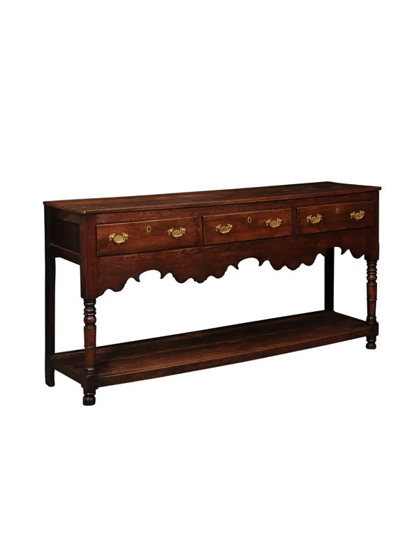 English 19th Century Oak Dresser Base with Shaped Apron and Pot Board Below