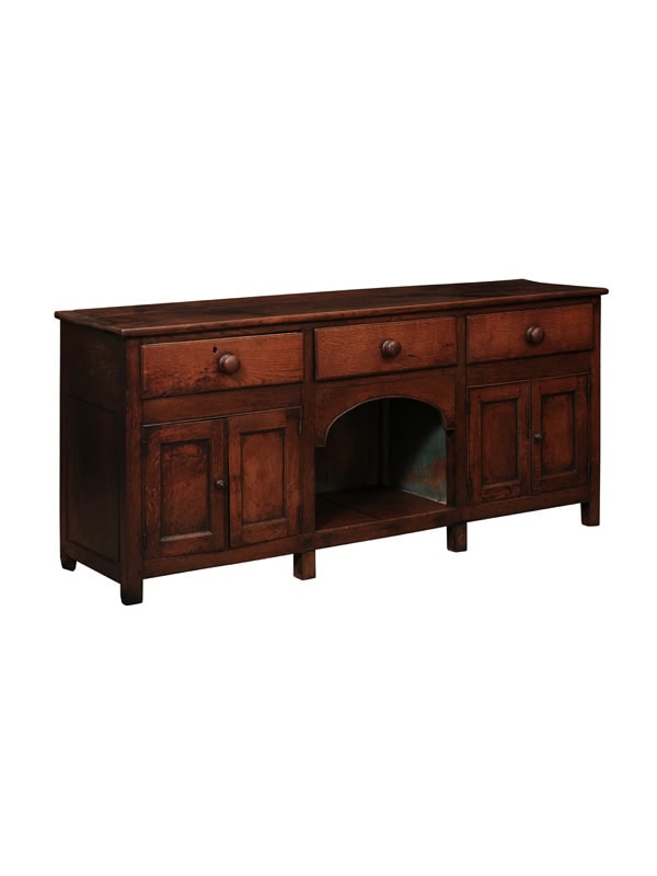 English 18th Century Dresser Base with 2 Flanking Cabinet Doors and Center Arched Cubby