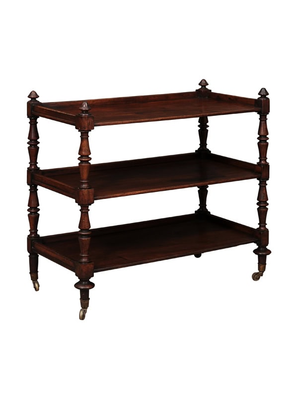 English 19th Century Mahogany Trolley with 3 Tiers and Turned Supports Ending Castor Feet
