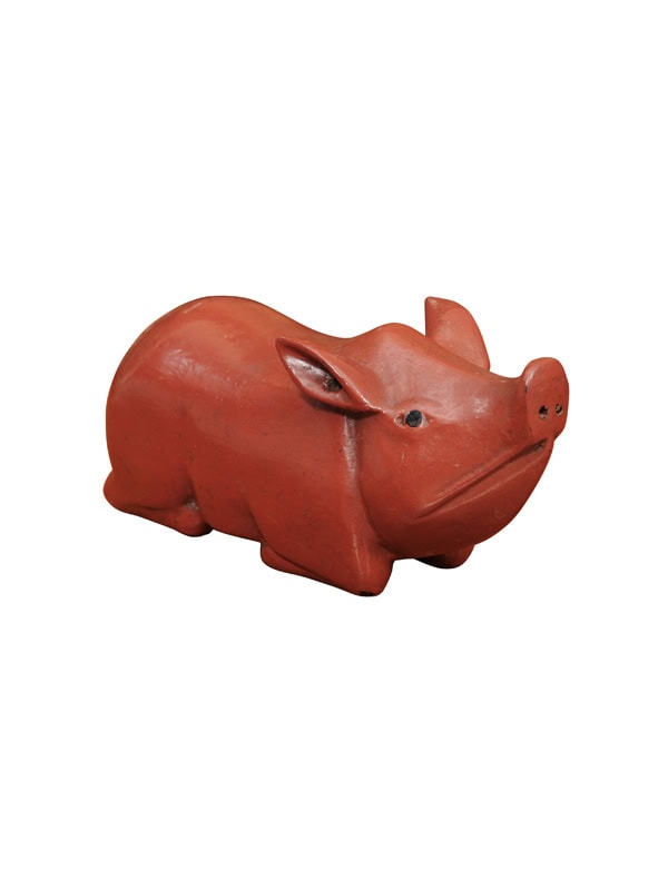 Red Painted Carved Wood Pig, 20th Century