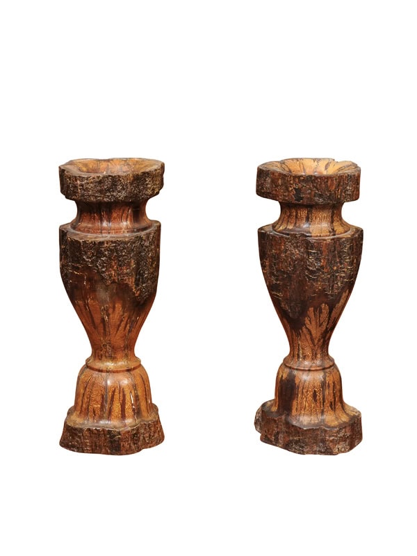 Pair of Rustic Turned Burl Wood Candlesticks, 20th c.