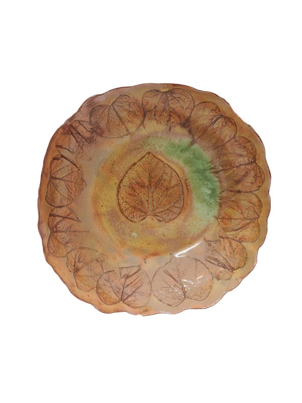 Handmade Glazed Terracotta Pottery Bowl with Leaf Motif