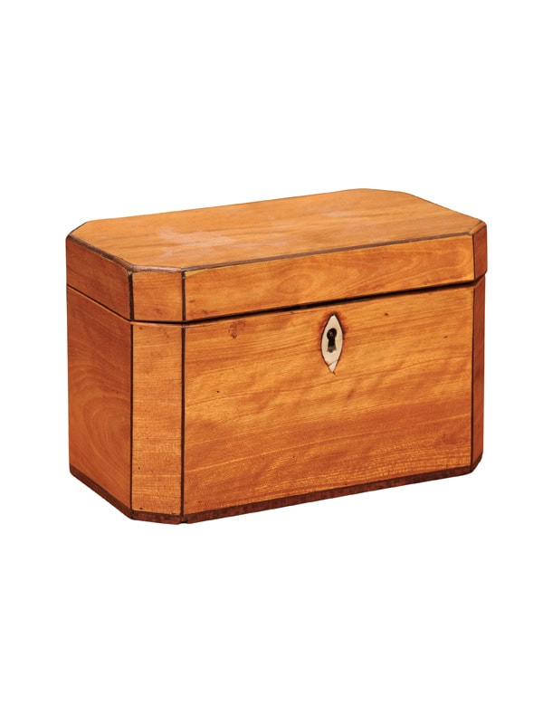 Early 19th Century English Fruitwood Tea Caddy with Canted Sides