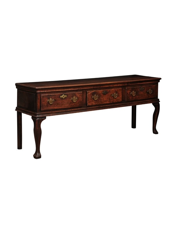English 18th Century Oak Dresser Base/Server with 3 Drawers and Cabriole Legs Ending in Pad Feet