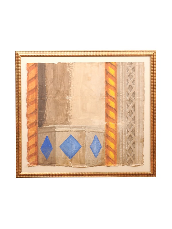 Large Giltwood Framed 19th Century Italian Hand Painted Wallpaper Fragment