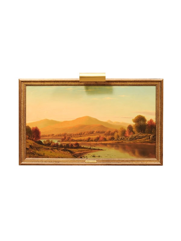 Large Giltwood Framed Oil on Canvas Mountain Vista Landscape Scene, "View in the Catskills" signed Charles W. Knapp (1823-1900)
