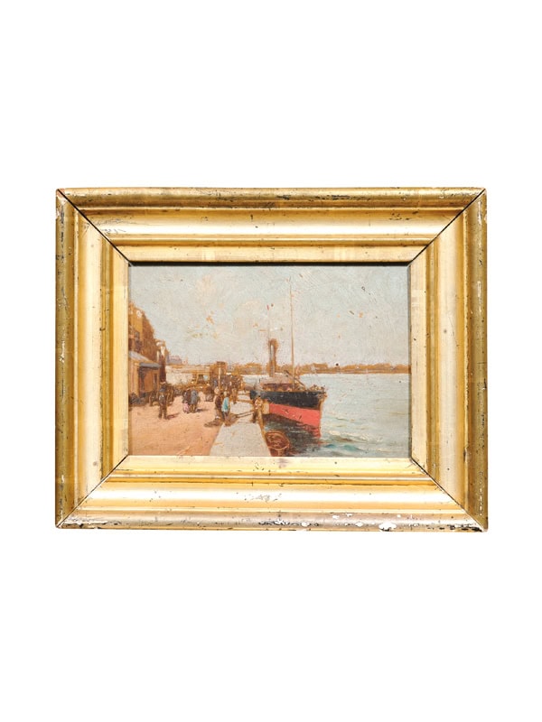 Small Moon Giltwood Framed 19th Century French Oil on Canvas Sailboat Painting