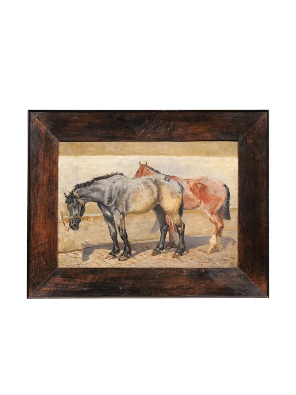 Framed Oil on Board Horse Painting, 19th Century France