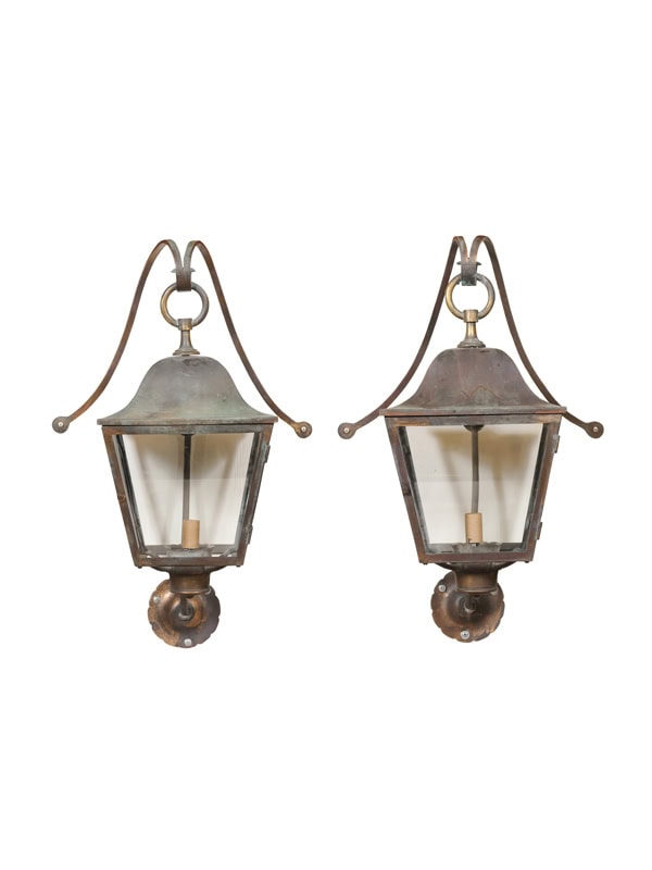 Pair of Copper & Brass Wall Lanterns, 20th Century