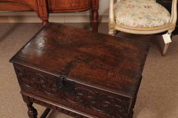18th Century English Oak Bible Box on Stand with Carved Detail - Image 13