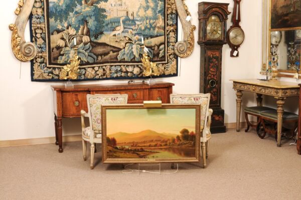 Large Giltwood Framed Oil on Canvas Mountain Vista Landscape Scene, "View in the Catskills" signed Charles W. Knapp (1823-1900) - Image 4
