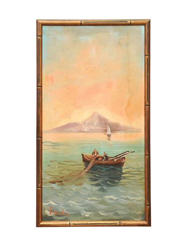 Framed Vertical Vintage Oil on Canvas Seascape Painting, Signed Lower Left